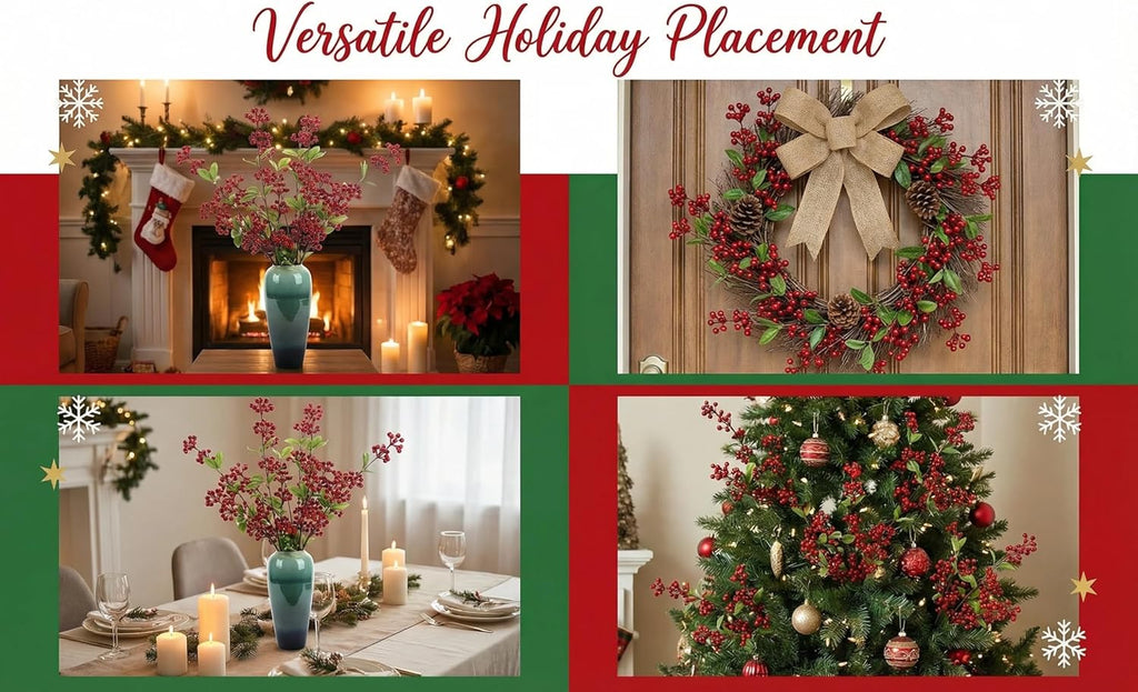 5 Pcs Artificial Holly Berries 30.7" - Christmas Tree Decorations, Realistic Red Berry Stems for Wreaths & Holiday Centerpiece