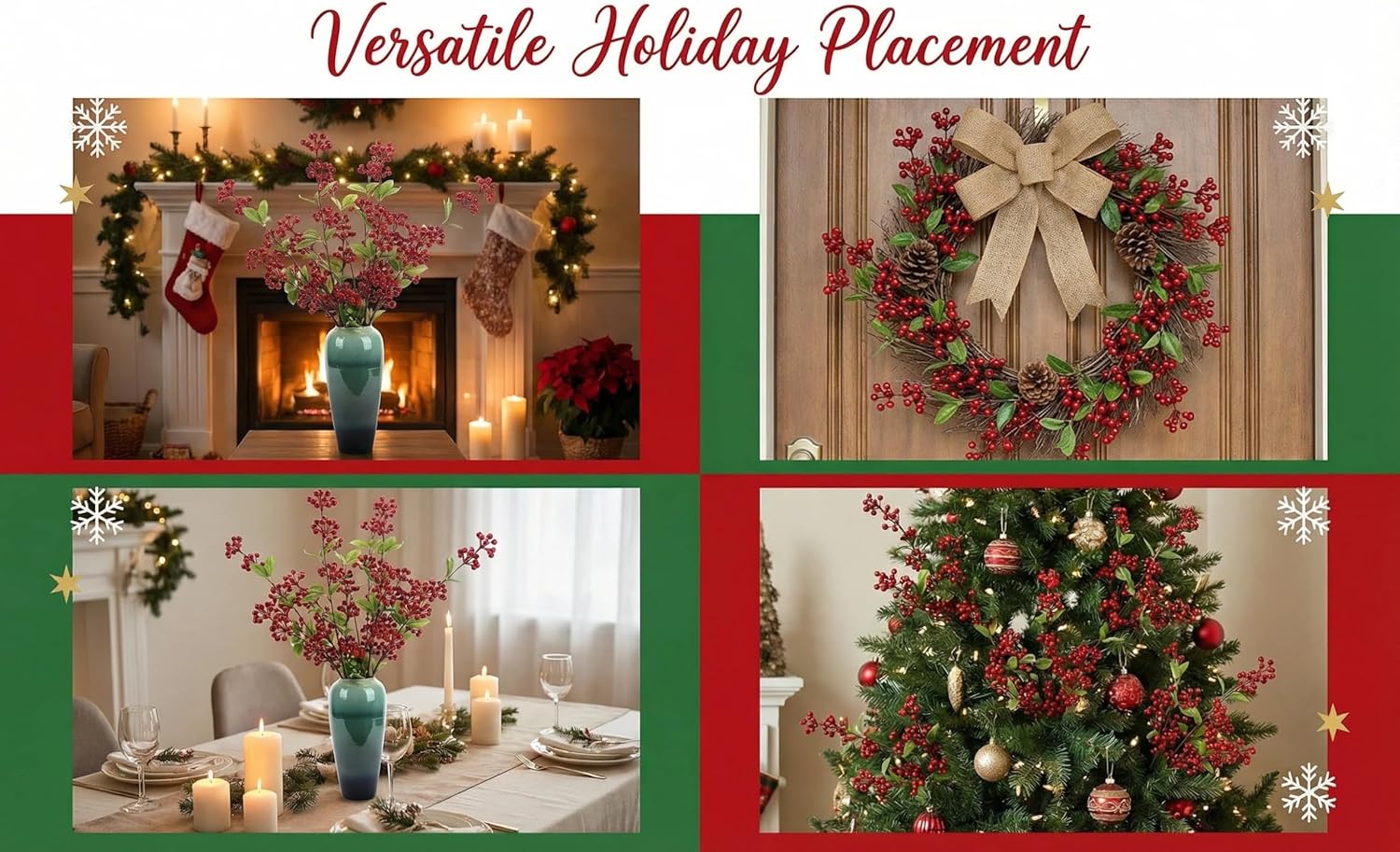 5 Pcs Artificial Holly Berries 30.7" - Christmas Tree Decorations, Realistic Red Berry Stems for Wreaths & Holiday Centerpiece