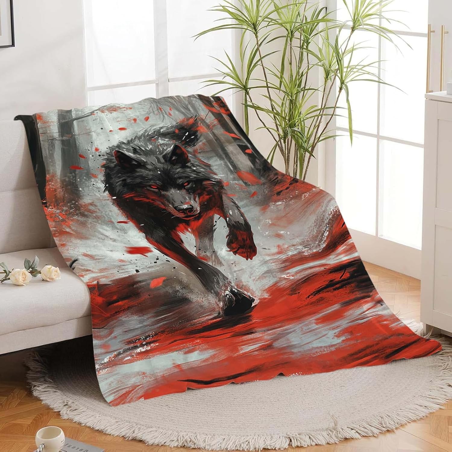 Wolf Throw Blanket Wolf Stuff Gifts for Kids Girls Boys Adults Women Man Soft Cozy Warm Plush Fluffy Fuzzy Fleece Blanket Decor 40''X50''