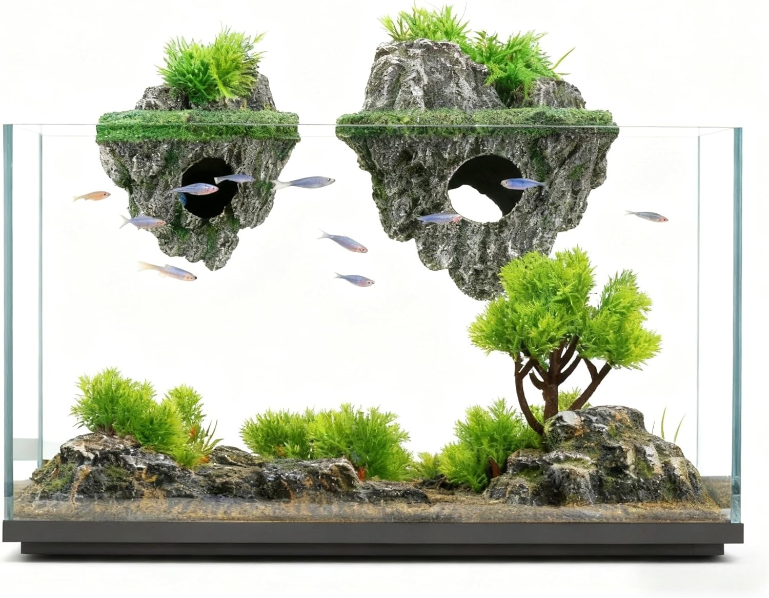 Aquarium Floating Island, Interactive Decor Toy for Betta Fish, Guppies, Goldfish, Shrimps & Hermit Crabs