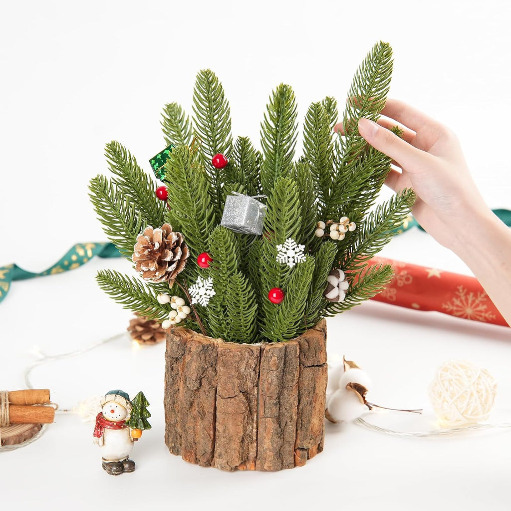 HOHOTIME 50 Pcs Artificial Pine Stems, Christmas Tree Pine Picks, Faux Greenery Stems Branches for Vase, Fake Pine Stems Decoration, Faux Pine Sprigs for Garland Wreath Tree Home DIY Xmas Decor