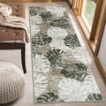 Wonnitar 2x6 Washable Runner Rug, Monstera Non-Slip Runner Rugs for Hallway Leaf Laundry Room Mat, Tropical Soft Low Pile Entryway Indoor Carpet for Kitchen Bathroom Decor, Khaki