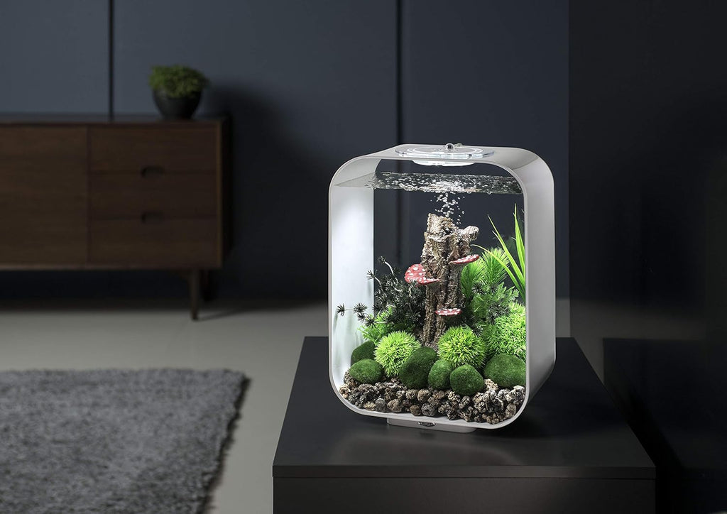 biOrb Life 15 Acrylic 4-Gallon Aquarium with White LED Lights Modern Compact Tank for Tabletop or Desktop Display, White