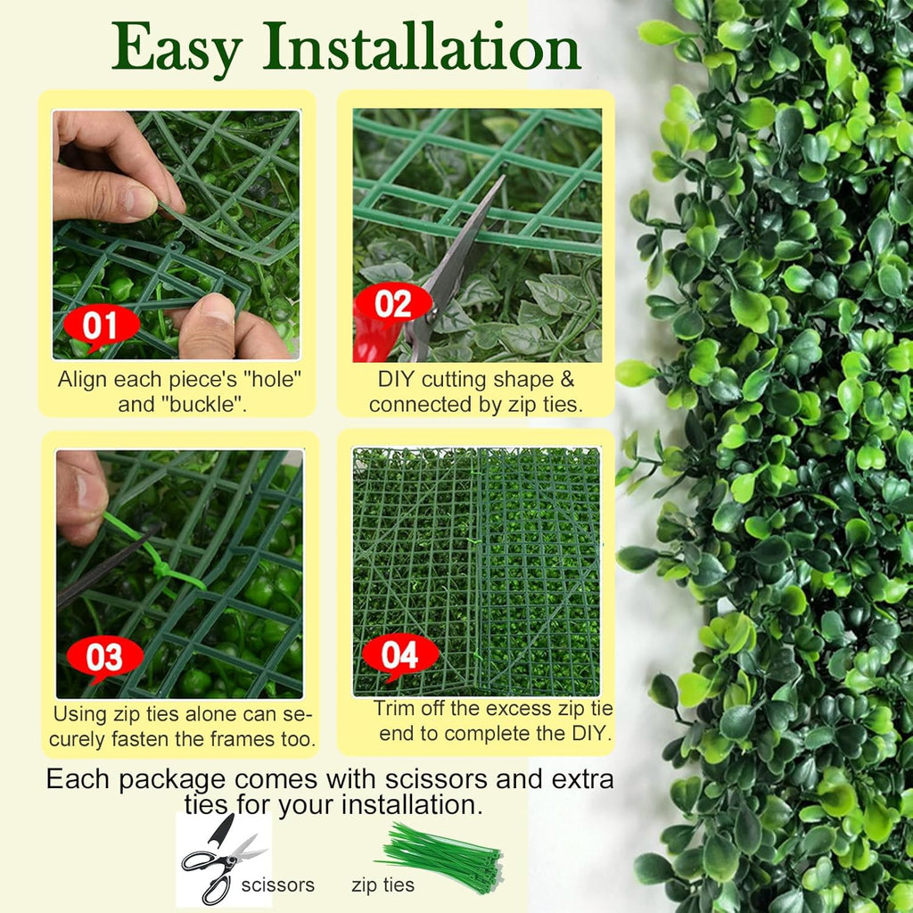 12Pcs Artificial Boxwood Decoration Backdrop Greenery Covering Hedge Wall Panels UV-Anti Grass Wall Decor Privacy Hedge Screen Fence Decor,10"X10" (10"X10" 12P)