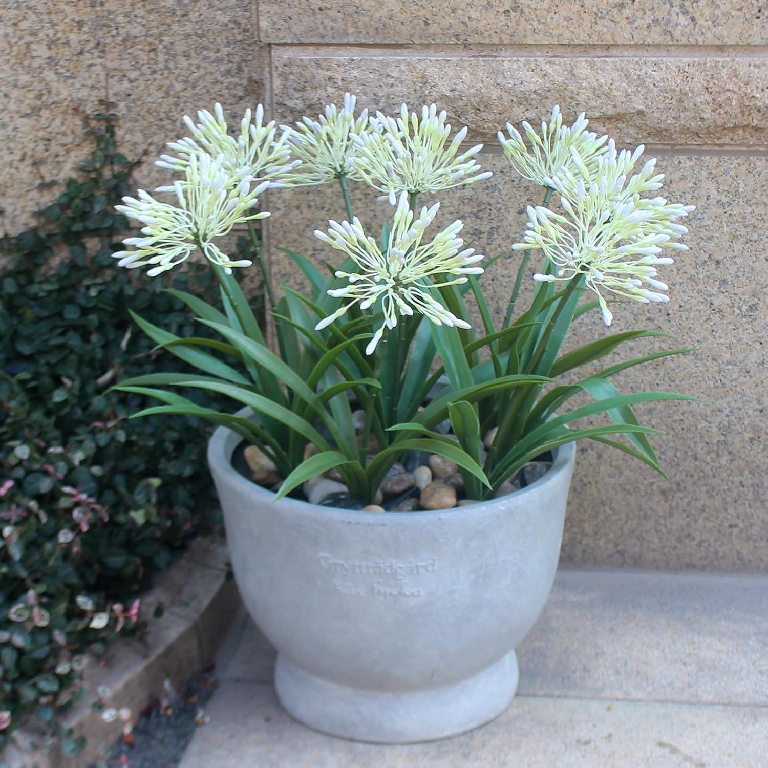 Outdoor Flowers Artificial for Porch 18.9 in Fake Agapanthus Plants 8 Bundles Plastic White Flower Large Faux Greenery for Outside Planter Yard Patio Decor