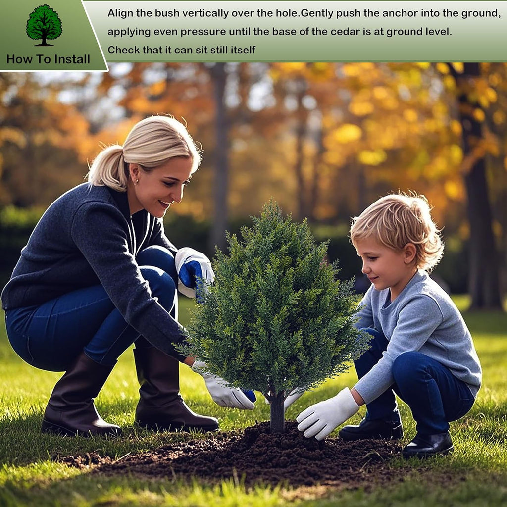 24.8" Artificial Cedar Topiary Ball Trees with Ground Spike, Set of 2 Faux Cypress Plants UV Resistant Artificial Pine Shrubs Fake Bushes for Outdoor Indoor Front Porch Garden