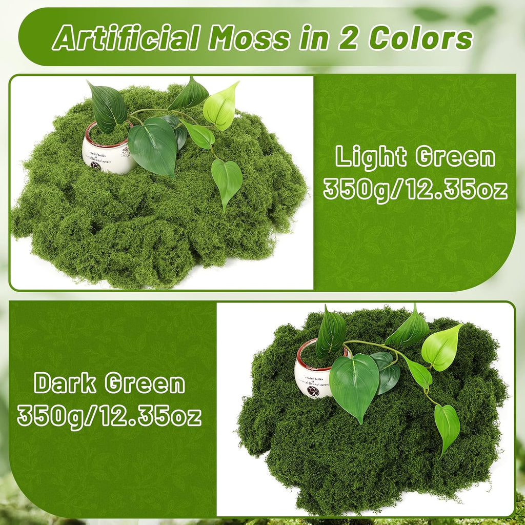 Jollidecor 1.54 LB Fake Moss for Crafts, Artificial Decorative Light Green and Dark Green Faux Moss DIY Fairy Garden Decor for Indoor Decor