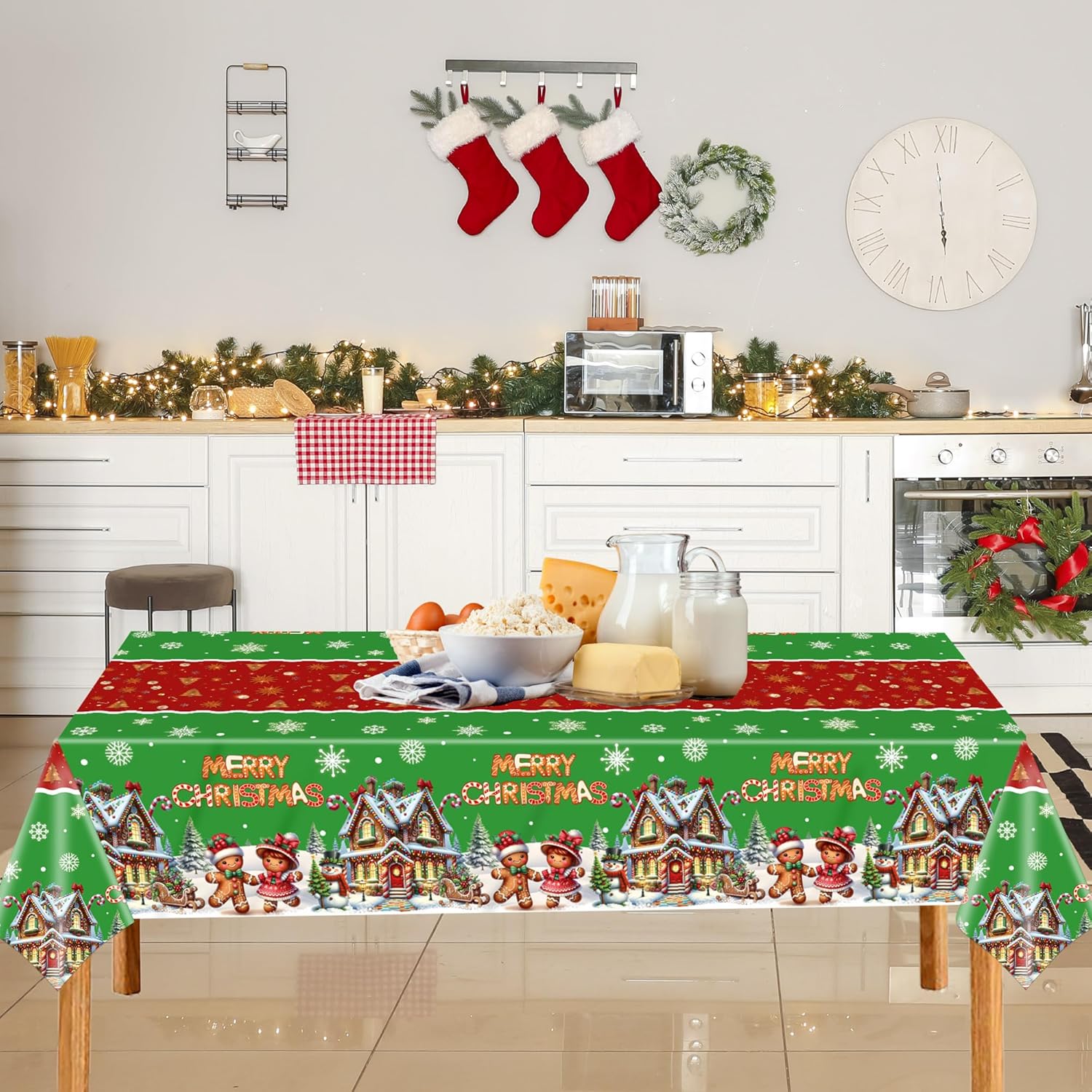 Christmas Gingerbread Tablecloths Plastic Christmas Tree Snowman Table Cover Winter Snowflake Birthday Party Supplies for Xmas Holiday Party Decorations 2 Pack 54 x 108 Inch