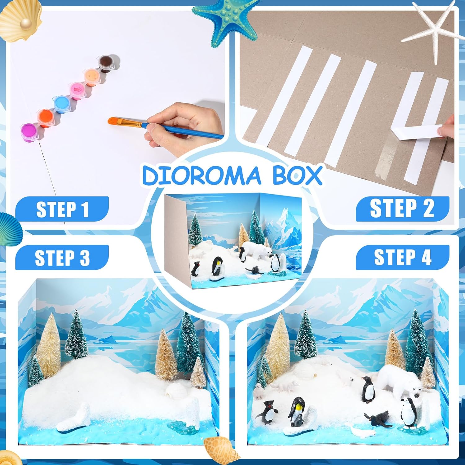 Polar Animals Diorama Supplies Arctic Animals Figures Project Artificial Pine Trees Mini Penguin Bear Fox with Gift Box for Birthday Gifts Decorations