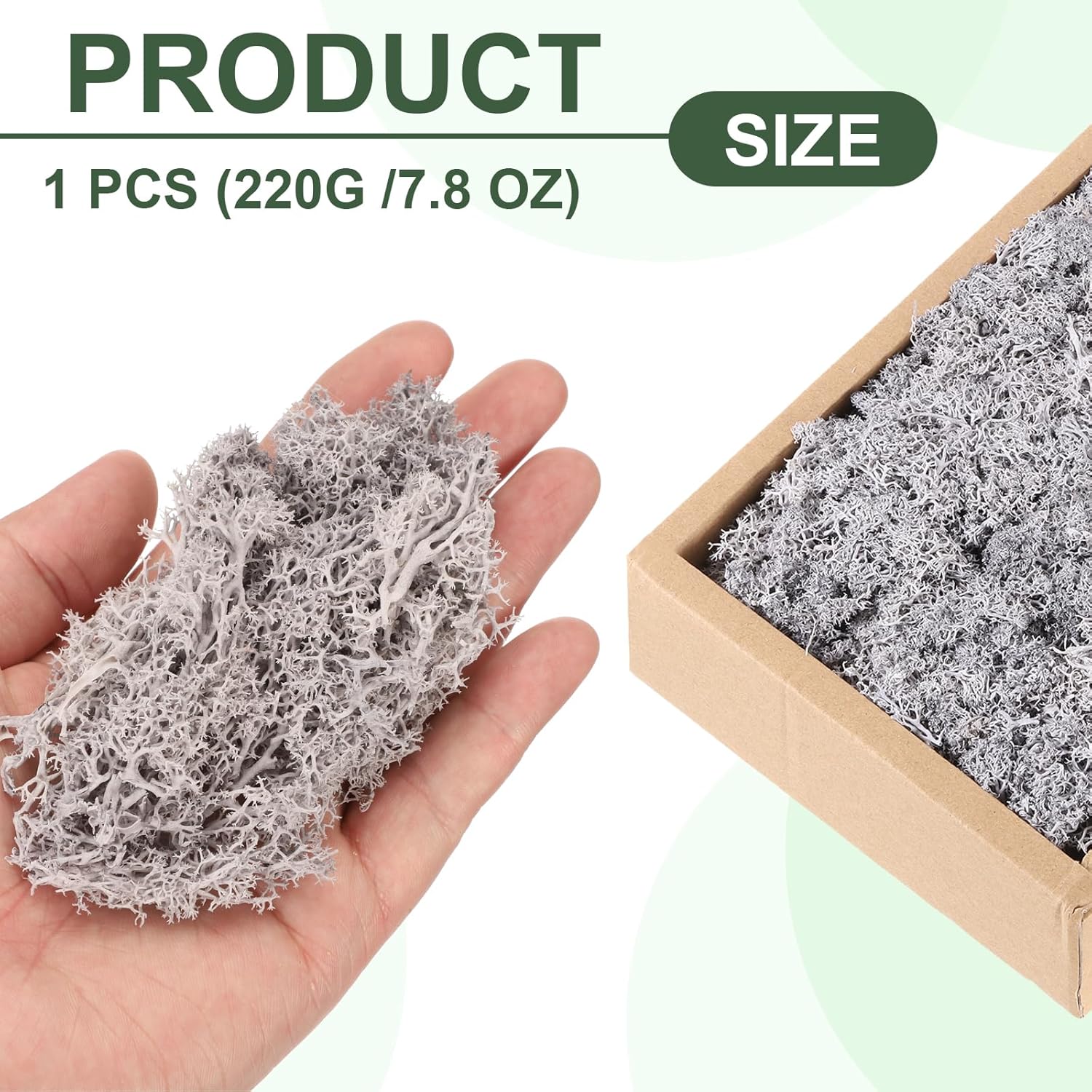 MECCANIXITY 7.8oz Preserved Reindeer Moss, Light Grey Decorative Artificial Fake Moss for Potted Plants Indoor Crafts Lichen Centerpieces Decor