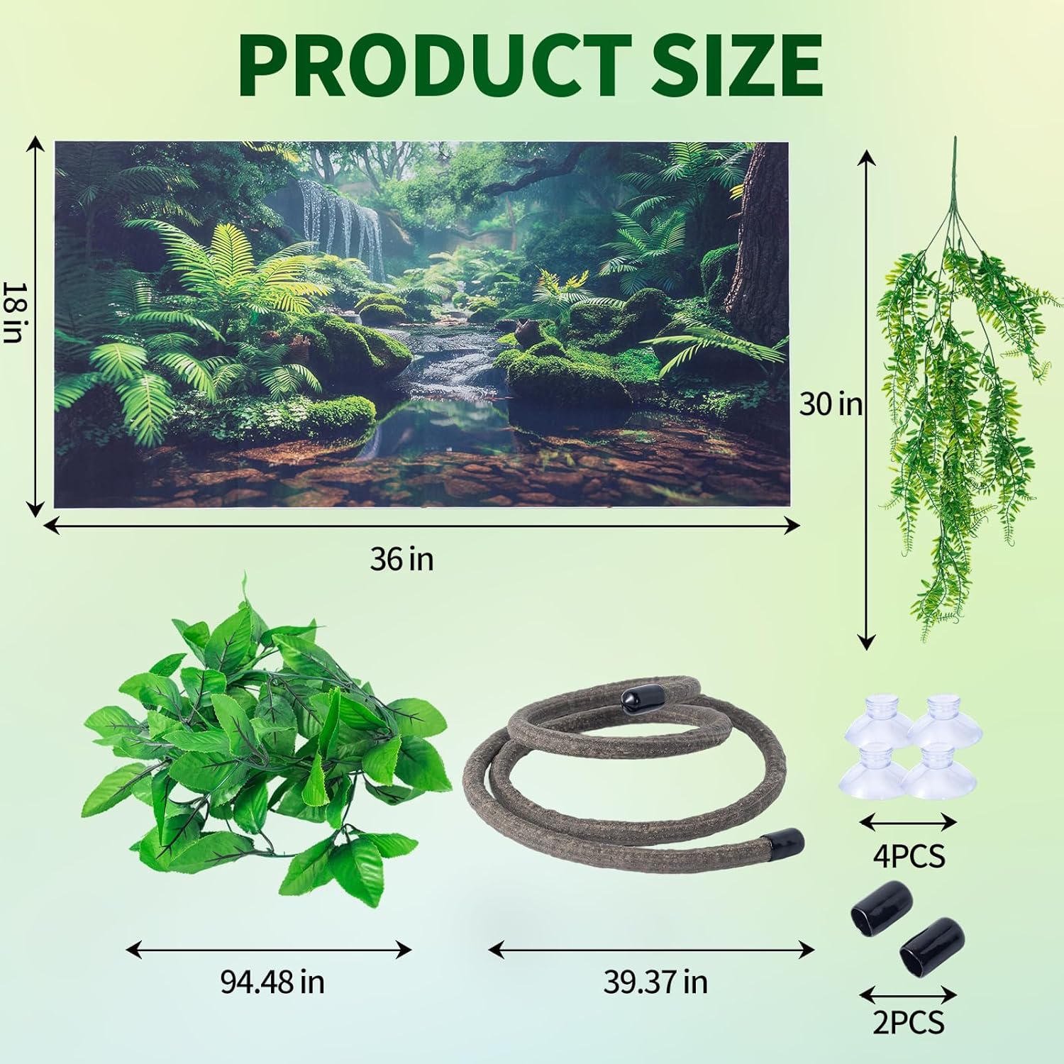 COMSUN 9 PCS Bearded Dragon Tank Accessories, Plastic Reptile Plants, Flexible Vine Jungle Climb with Leaves, Polyester Bearded Dragon Hammocks, Background Decoration for Gecko Chameleon Snake Lizard