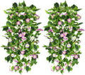 AirSun Artificial Morning Glory Flower Vines, 2pcs 15Feet Hanging Plants Silk Garland Fake Green Plant Home Garden Wall Fence Indoor Outdoor Wedding Birthday Decor