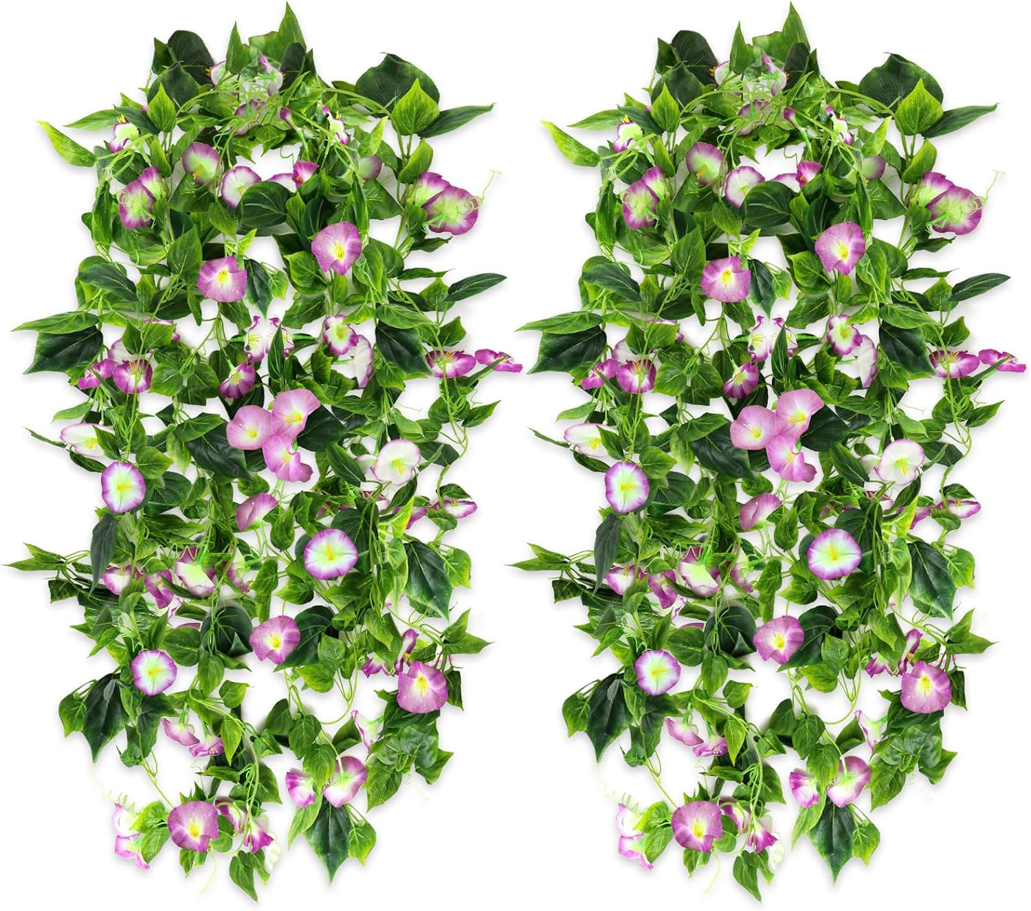 AirSun Artificial Morning Glory Flower Vines, 2pcs 15Feet Hanging Plants Silk Garland Fake Green Plant Home Garden Wall Fence Indoor Outdoor Wedding Birthday Decor