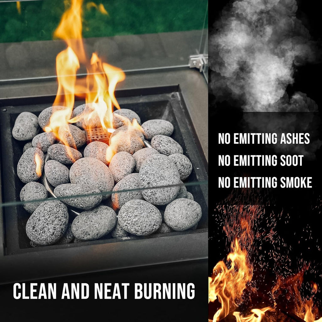 Skyflame Black Natural Tumbled Stones Round Lava Rock Pebbles for Indoor Outdoor Gas Fire Pit | Fireplaces | Garden Landscaping Decoration | Cultivation of Potted Plants | 10 Pounds | 2-3 Inch Size