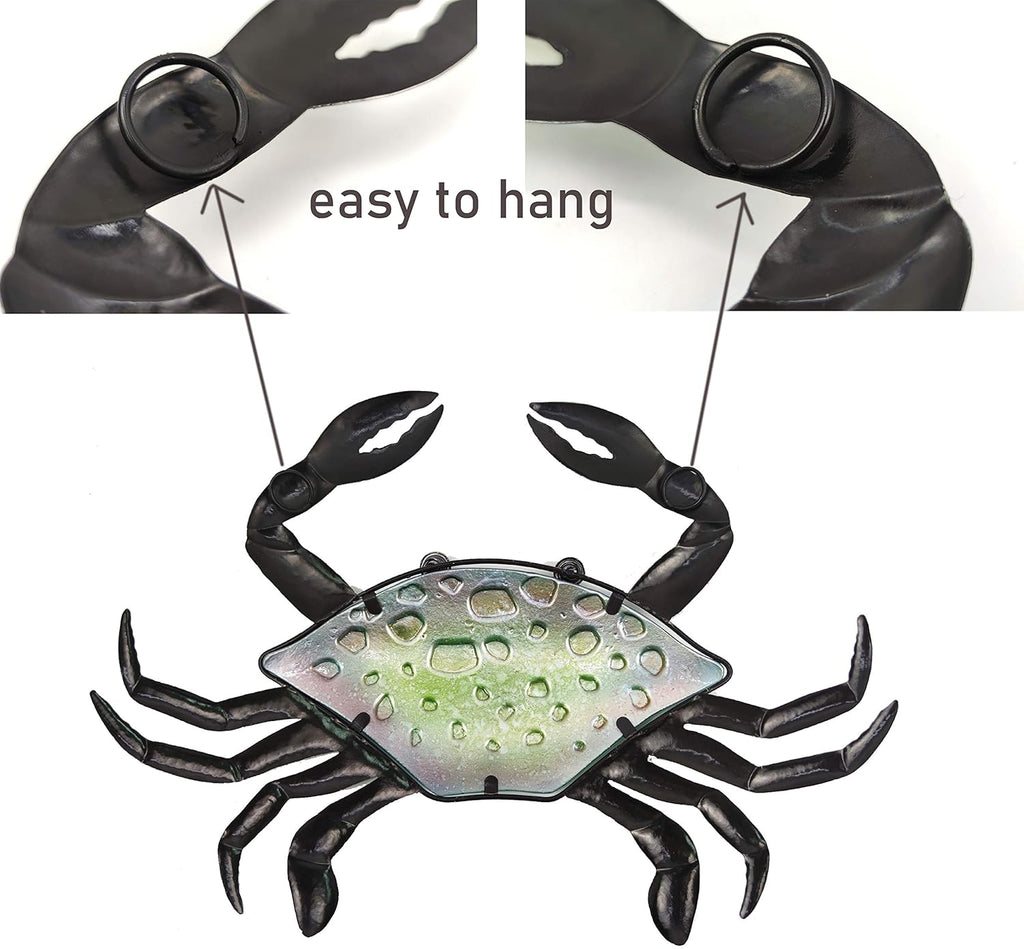 JOYBee 17.2Inch Large Metal Crab Wall Art Decor,Decoration for Outdoor Indoor,Nautical Hanging Art Blue Green Stained Glass with Metal for Garden Pool Patio Balcony Kitchen or Bathroom
