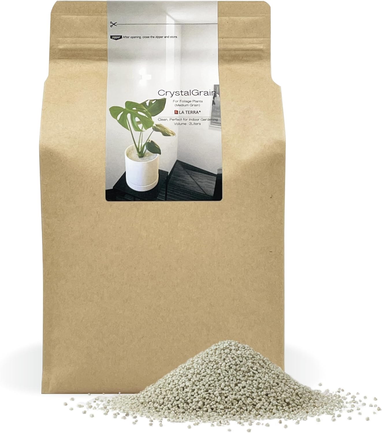 LA TERRA Soil for Foliage Plants, 2L (Medium Grain) Made in Japan – Nutrient-Enriched, Clean, No Mess, Reusable-Crystal Grain
