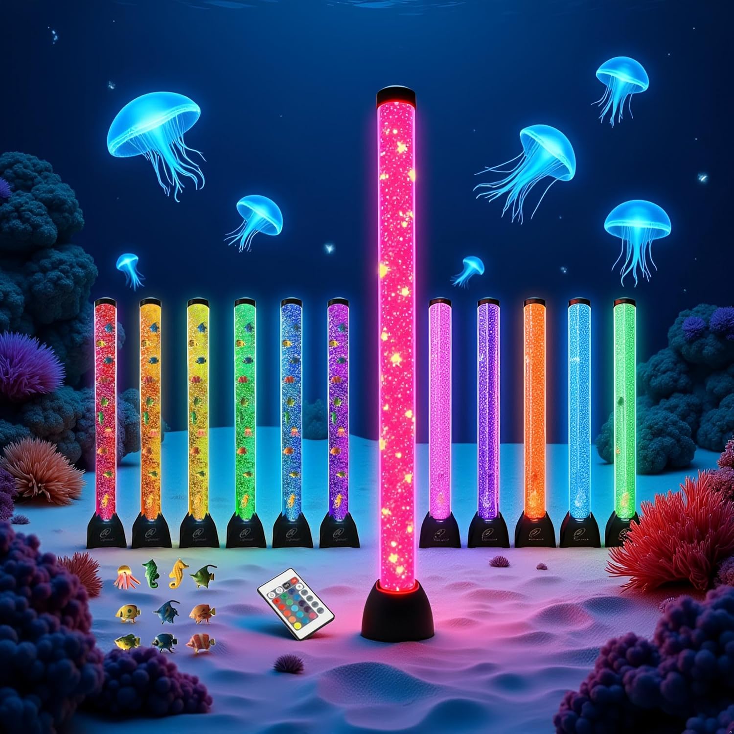 Lightahead Extra Large 4FT LED Bubble Fake Fish Tube – Sensory Aquarium Lamp with 10 Floating Fish & 20 Color Effects – Calming Light for Everyone Including Autism, ADHD, Stress & Anxiety Relief.