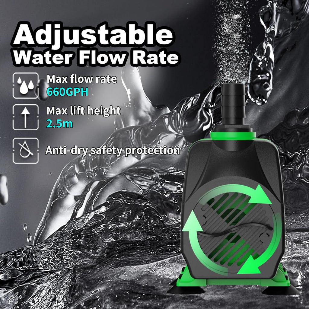 Fountain Water Pump 660GPH with Indoor Mechanical Timer Ultra Quiet 8.2ft High Lift for Fountains, Hydroponics, Ponds, Aquariums & More……