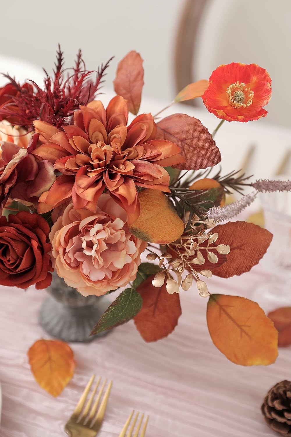 YYHUAWU Artificial Flowers Combo Box Set Gradient Color Flower Leaf with Stems for DIY Wedding Bouquets Centerpieces Baby Shower Party Home Decorations