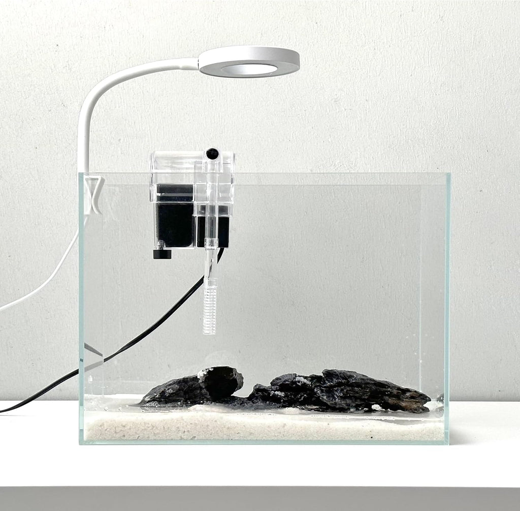 Nano Aquarium kit, Small Betta Fish Aquarium, 2.2 Gallon Rimless Glass Fish Tank with Filter, Light, and Aquascaping Decorations (Transparent, Complete)