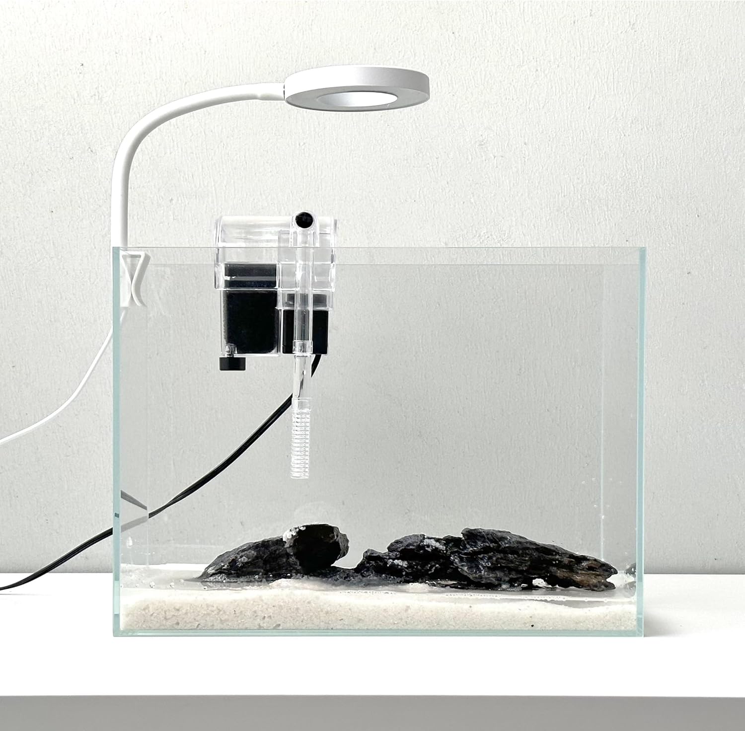 Nano Aquarium kit, Small Betta Fish Aquarium, 2.2 Gallon Rimless Glass Fish Tank with Filter, Light, and Aquascaping Decorations (Transparent, Complete)