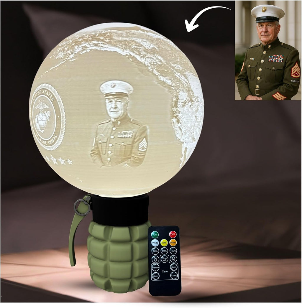 Personalized U.S Marine Retirement Moon Lamp with Custom Photo & Text - Custom USMC Moon NightLight | Military Veteran Gift for Marines, Soldiers, Marine Corps & Service Members