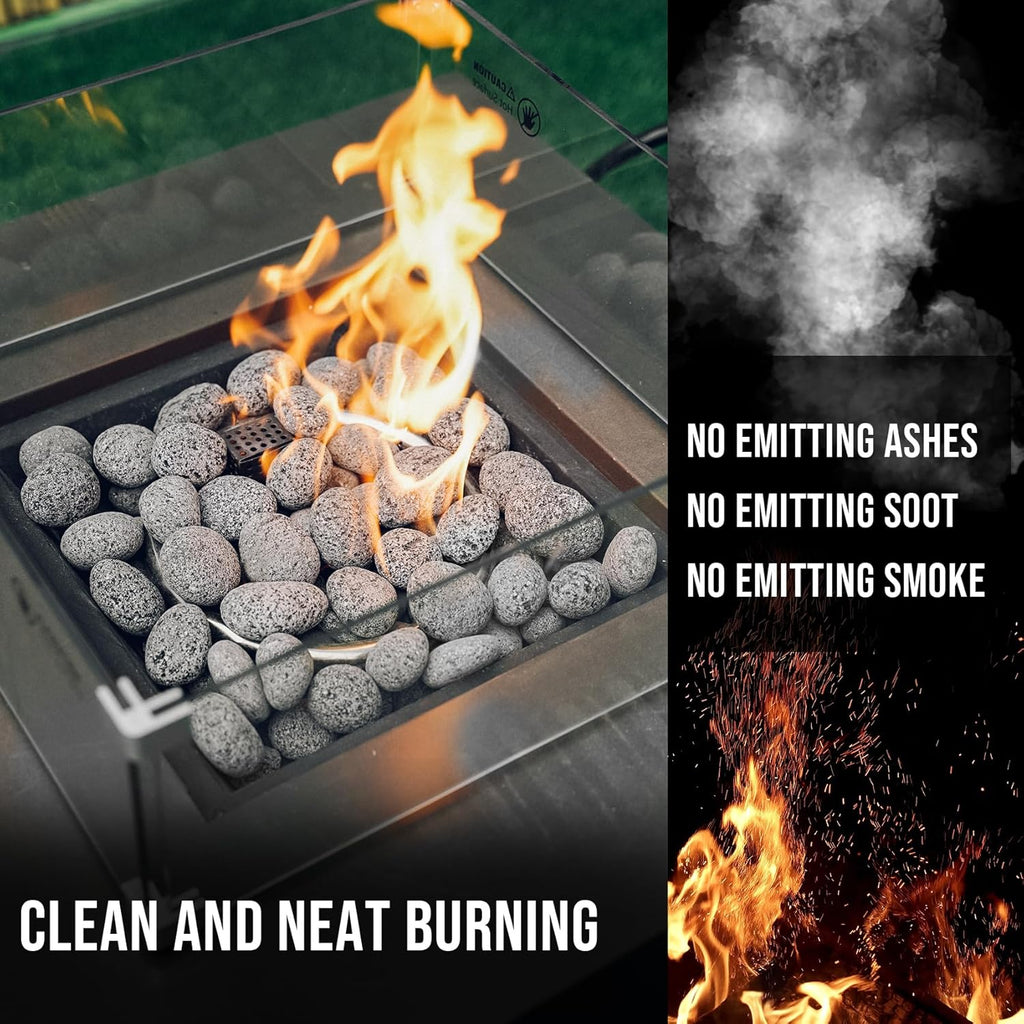 Skyflame Black Natural Tumbled Stones Round Lava Rock Pebbles for Indoor Outdoor Gas Fire Pit | Fireplaces | Garden Landscaping Decoration | Cultivation of Potted Plants | 10 Pounds | 1-2 Inch Size