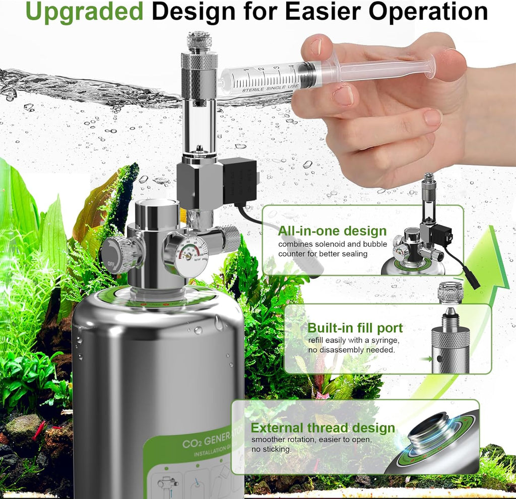 FZONE 5L Upgraded Aquarium CO₂ System with Complete Accessories, CO₂ Generator kit with Integrated Solenoid & Bubble Counter, Safety Valve, Main Switch for Planted Tanks