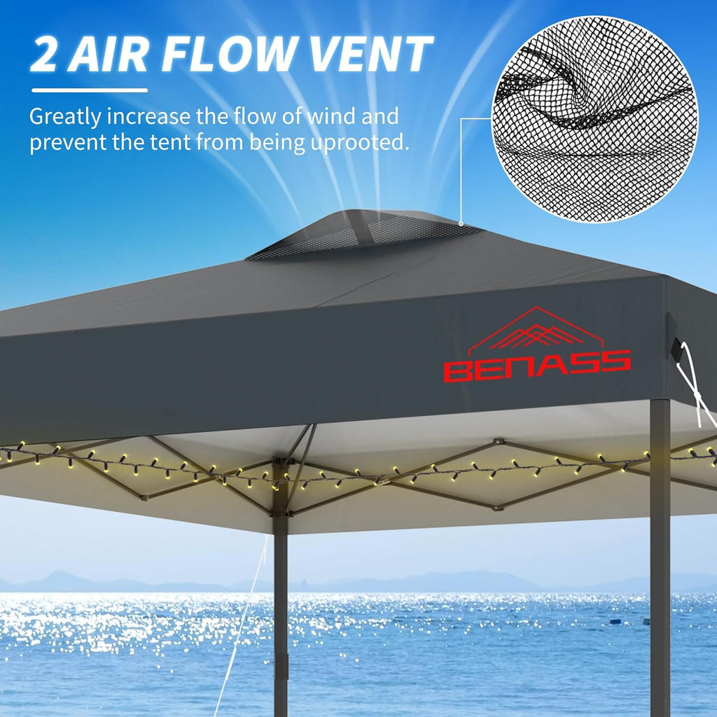 10x10 Pop Up Canopy with Sidewalls, Easy Up Canopy Tent, Heavy Duty Tents for Parties, One Person Set Up Event Tent, Grey
