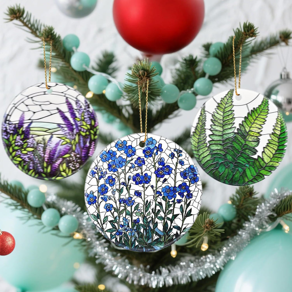 Christmas Ornaments, Dodosky 2.8in Ceramic Forget-Me-Not Flower Ornament, Xmas Decor, Christmas Tree Ornaments, Xmas Decorations for Tree, Holiday Ornament, Forget-Me-Not Flower Gifts for Women, Mom