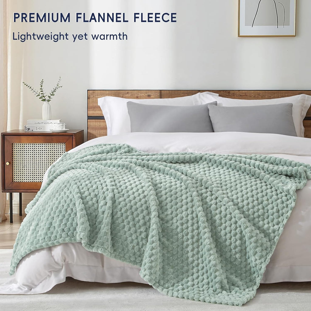 PHF Ultra Soft Flannel Fleece Throw Blanket, Lightweight 3D Jacquard Fleece Blanket, No Shedding, No Pilling, Luxury 340GSM Aesthetic Fluffy Cozy Throws for Couch Room Decor, 50"x60", Sage Green