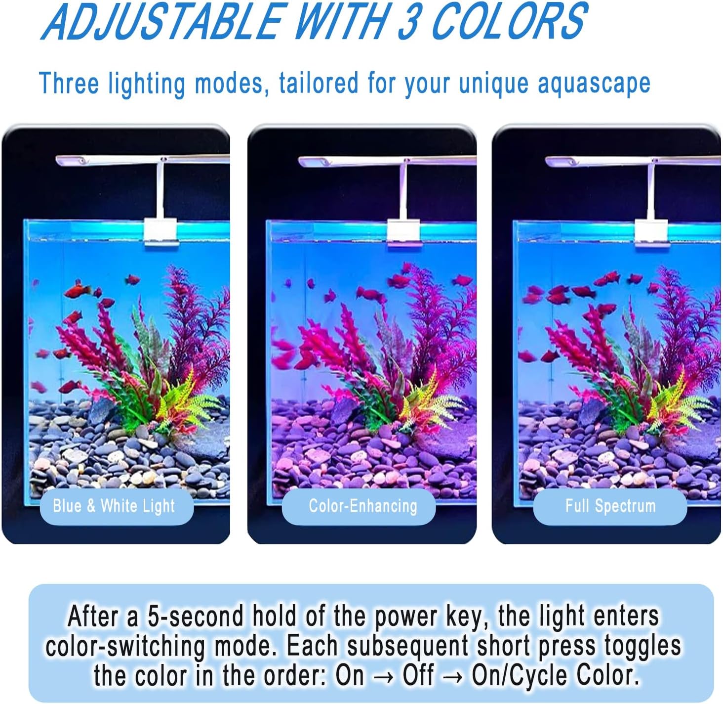 Aquarium Light Clip on Fish Tank Light Full Spectrum Plants Lights with Timer, 3 Colors Mode, 360° Adjustable 2 Light Bar, Led Aquarium Lamp Suitable for 10-30 Gal Fish Tank