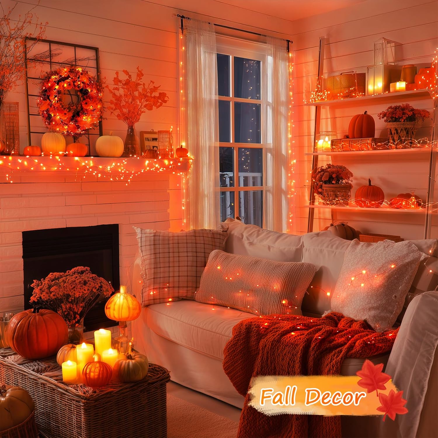 JMEXSUSS 2 Pack Orange Fairy Lights, Total 200 LED 66ft Battery Operated Halloween Lights with Remote, 8 Modes Twinkle String Light for Halloween Thangksgiving Fall Tree Indoor Outdoor Decoration