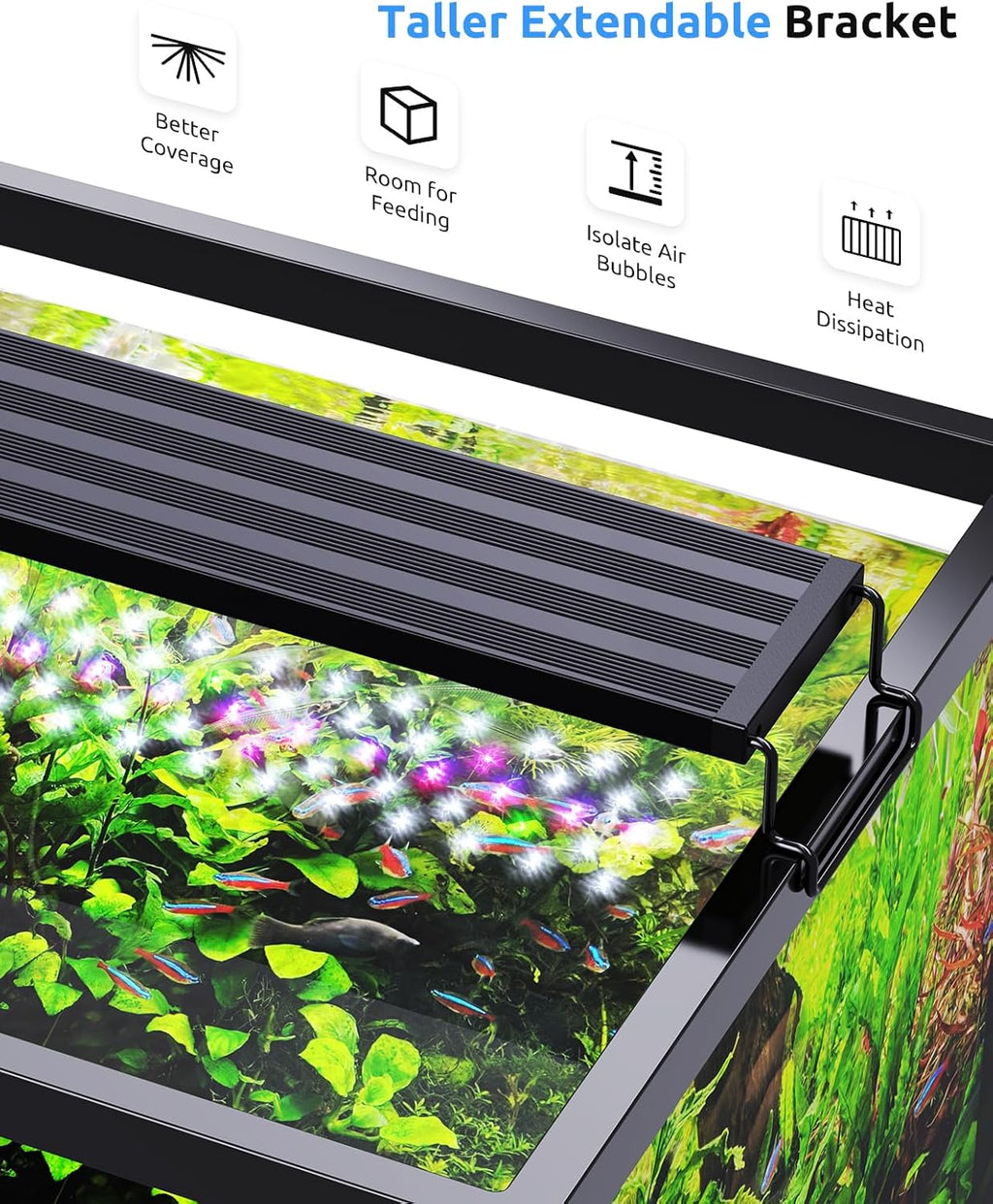 SEAOURA Aquarium Plant Growth Light for 48-54in Freshwater Tank, Full Spectrum LED Lights, 6H/8H/12H Timer, WRB 3 Channel Customizable, 10 Brightness & 11 Colors, Adjustable Bracket - 42W