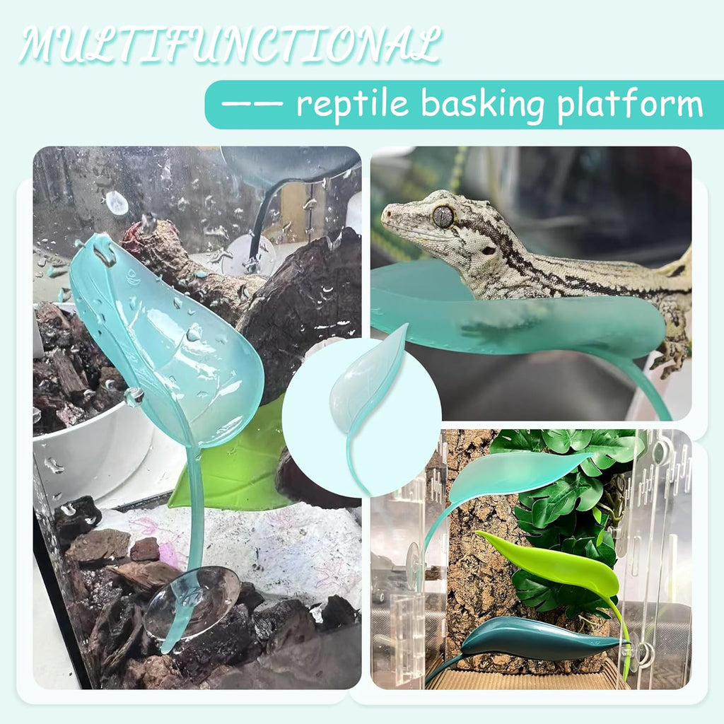 Turtle Basking Platform, 3PCS Tree Frog Tank Accessories, Leaf Shape Bearded Dragon Basking Platform with Suction Cups, Leopard Gecko Tank Accessories, Turtle Tank Decor (Light Blue)