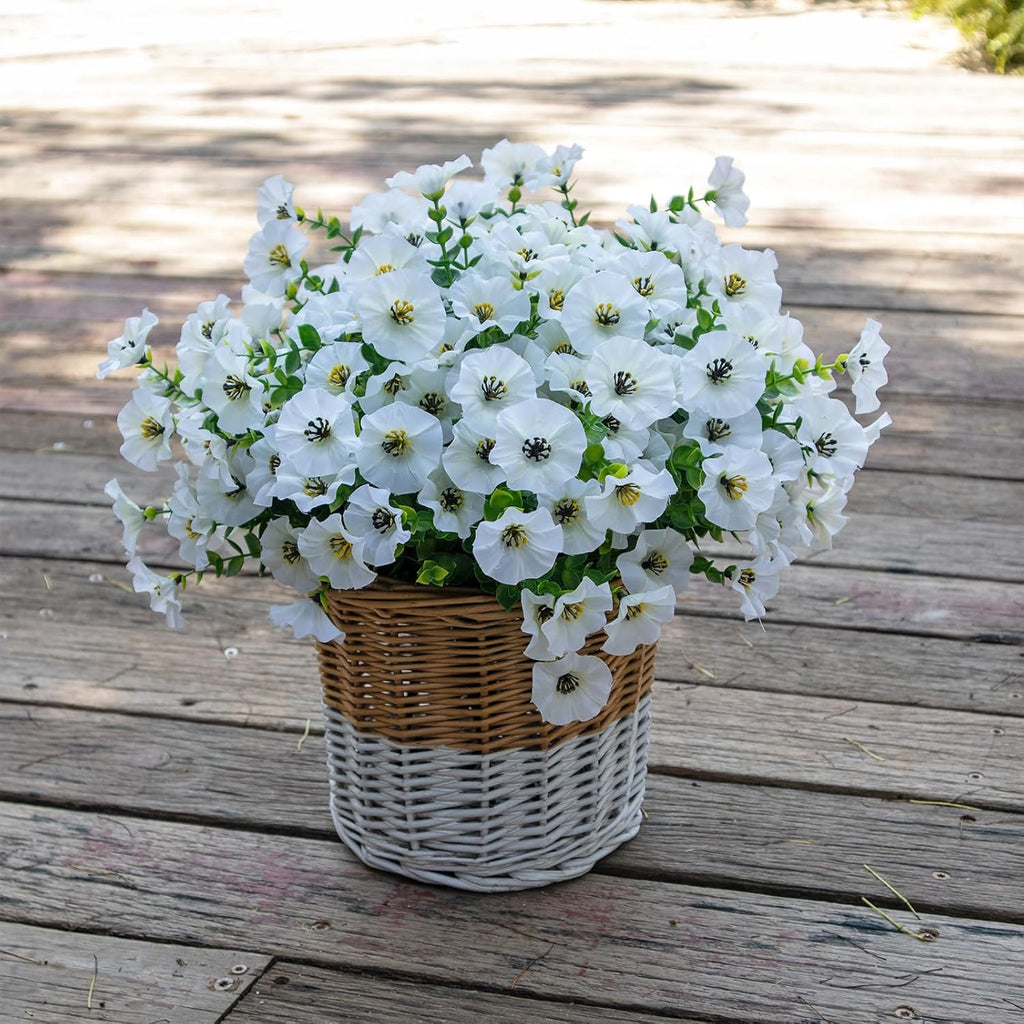 Artificial Flowers for Outdoors,UV Resistant Artificial Outdoor Flowers,Not-Fading Faux Flowers for Outdoor Planters for Front Door Porch Yard Patio Garden Home Decor,12 Bundles,White