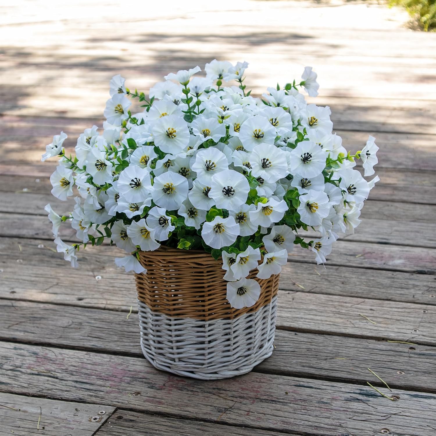 Artificial Flowers for Outdoors,UV Resistant Artificial Outdoor Flowers,Not-Fading Faux Flowers for Outdoor Planters for Front Door Porch Yard Patio Garden Home Decor,12 Bundles,White
