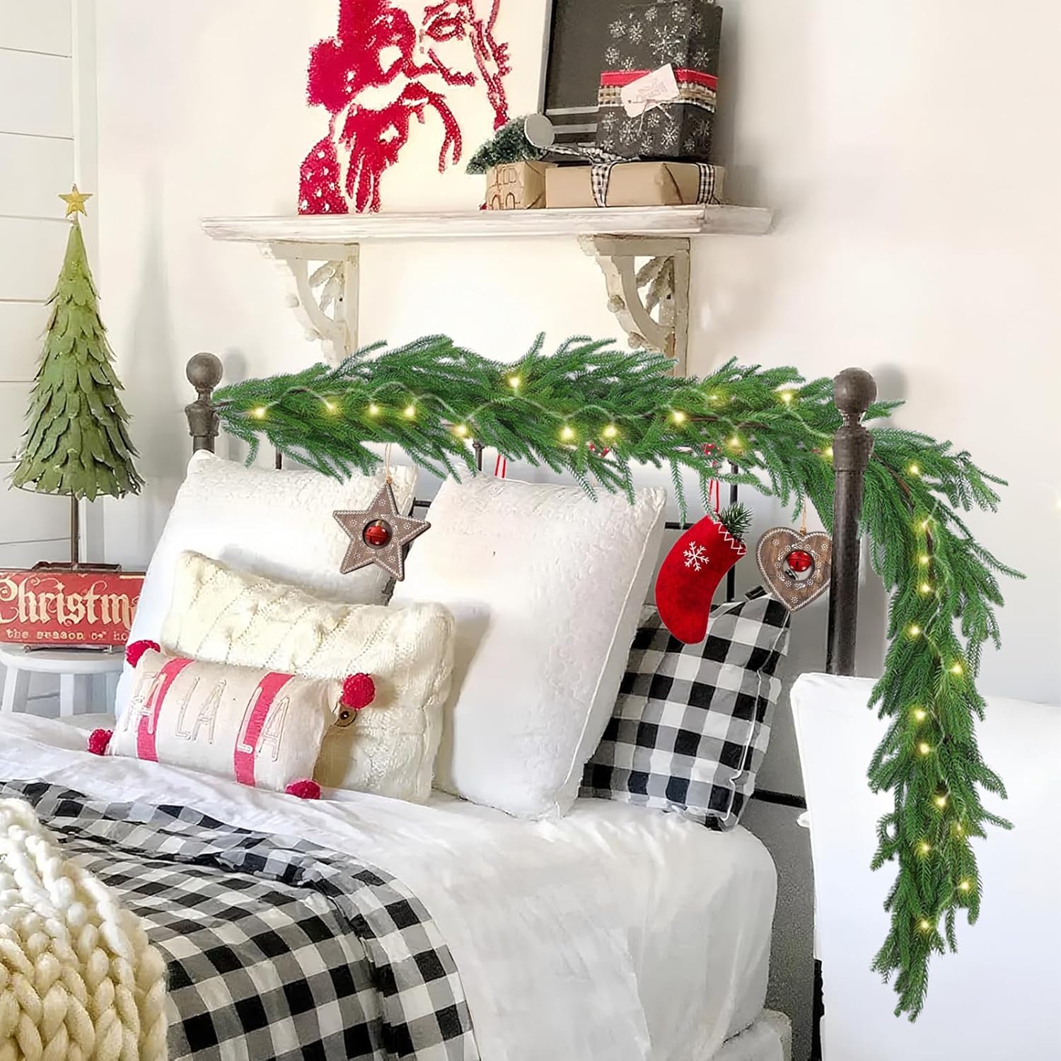 Hananona 2 Pcs 9 Ft Artificial Norfolk Pine Garlands, Real Touch Winter Pine Garland, Green Artificial Greenery Garland for Table, Mantle, Wall, Indoor, Outdoor Christmas Decorations (2, 9 Ft)