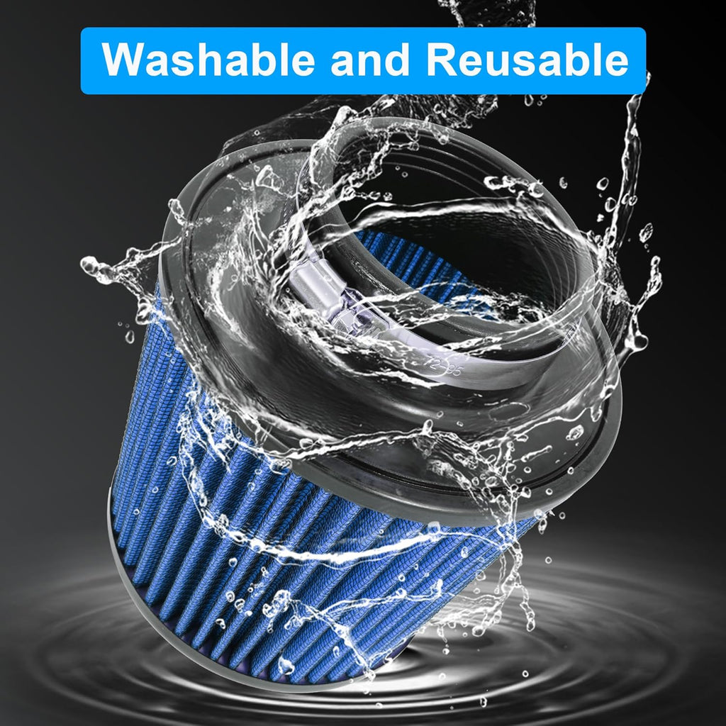 Cold Air Intake Filter High Performance Washable Filter Clamp-On Replacement Air Filter Flange Diameter 3inch/76mm Blue