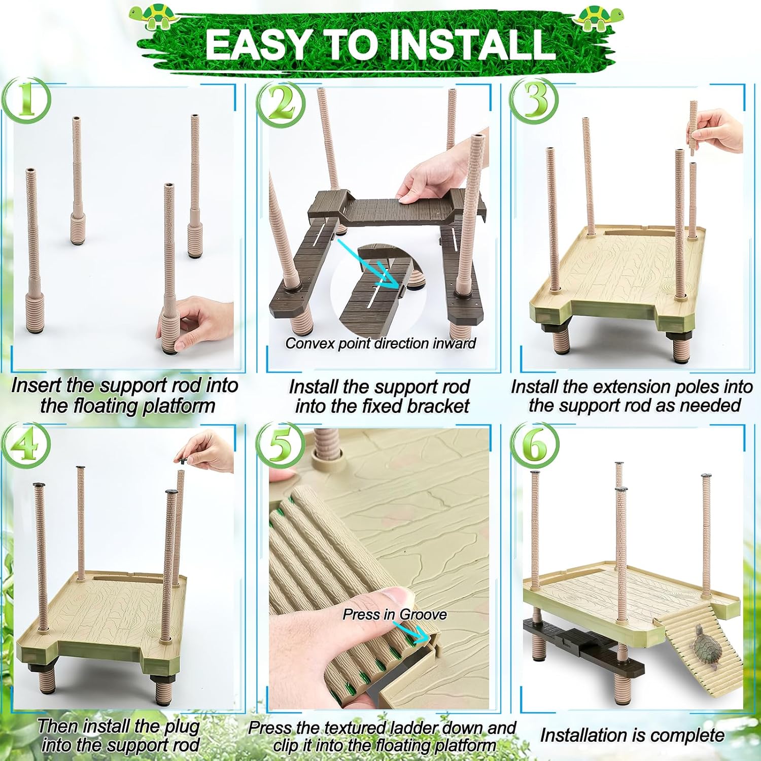 Large Turtle Floating Basking Platform with Feeding Area, Turtle Floating Docks Reptile Climbing Pier and Basking Platform for Tortoise, Frogs, Crabs and Salamanders
