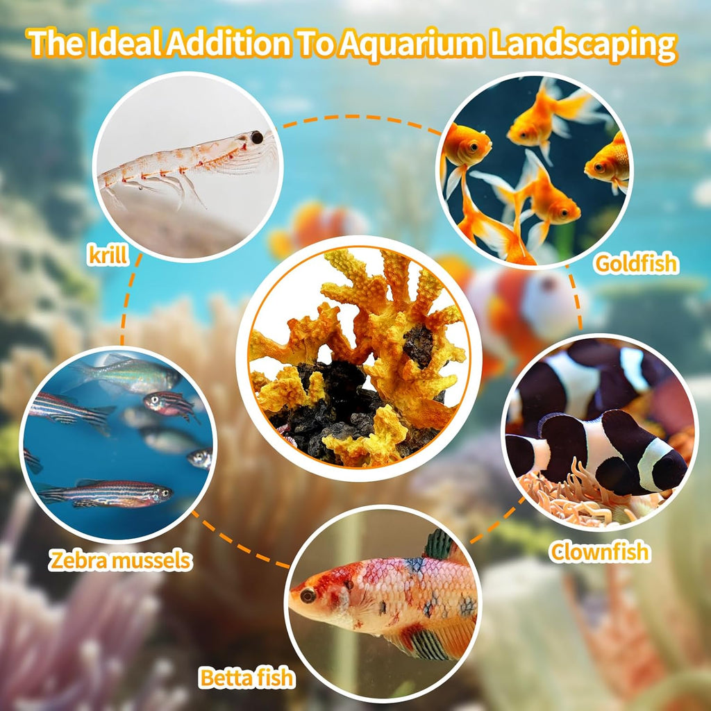 PINVNBY Aquarium Coral Reef Decor, Artificial Aquarium Coral Ornament Fish Cave Hideout Artificial Aquarium Plants Artificial Resin Fish Tank Accessories for Aquarium Landscaping (Yellow)