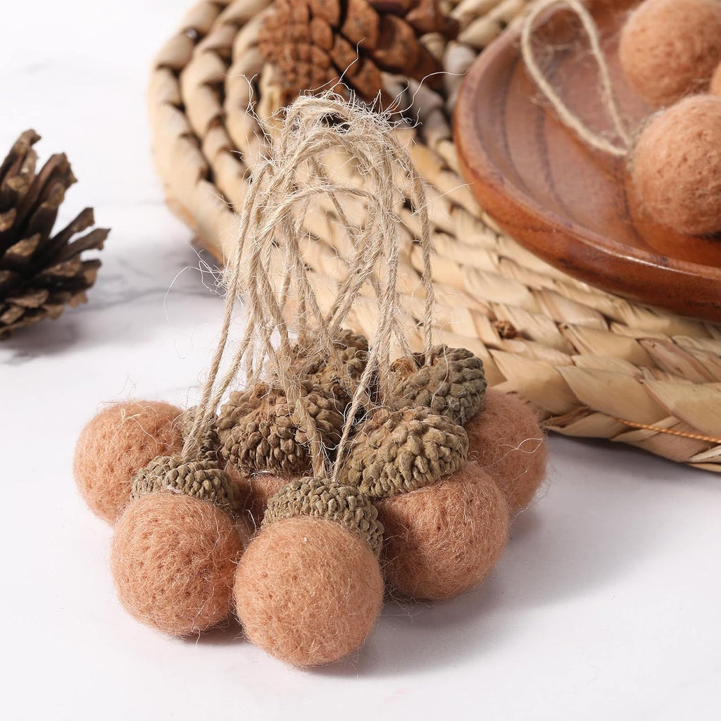 Boao 18 Pcs Felt Acorn Ornaments Christmas Thanksgiving Wool Pom Acorn Ball Decor Hanging Pine Cone Garland with 32.8 ft Rope for Fall Tree Woodland Farmhouse Mantel Wall Decor
