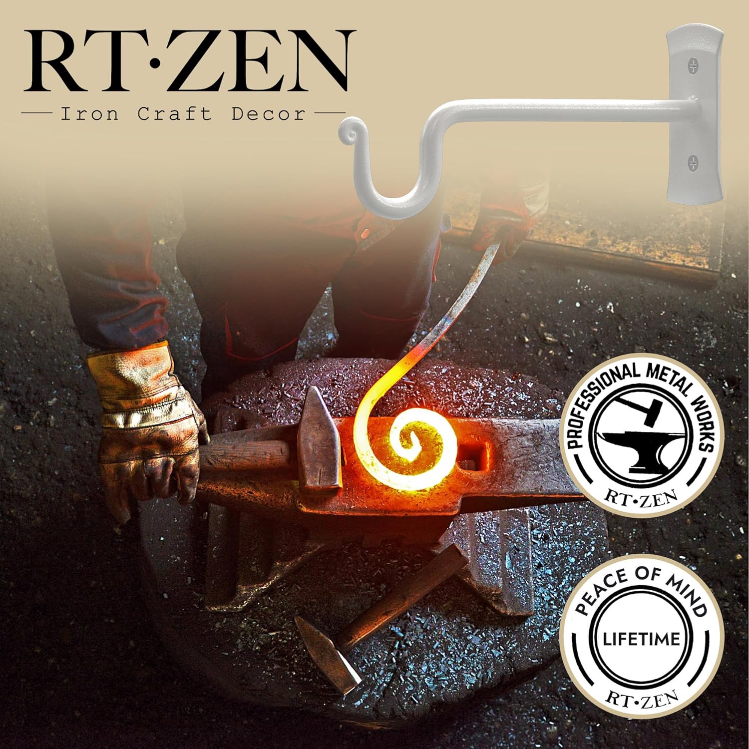 RTZEN Plant Hangers Indoor or Outdoor - Wrought Iron Metal Hanger Indoor Hook - Heavy Duty Wall Bracket Hooks for Hanging Plants Baskets Lanterns Wind Chimes - 2 Pack (White Shepherds Hooks)
