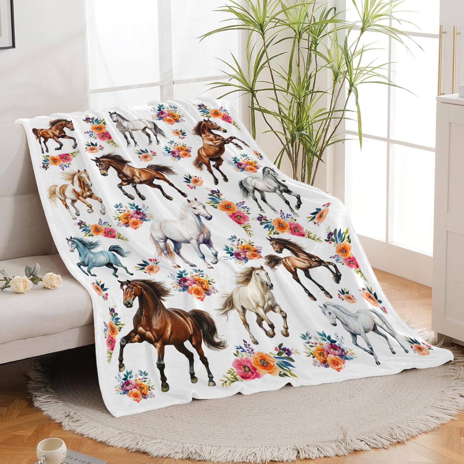 Horse Throw Blanket Horse Gifts Blanket for Girls Women Men Boys Kids Adults Super Soft Cozy Plush Fluffy Fuzzy Fleece Blanket Home Decor 60''X80''