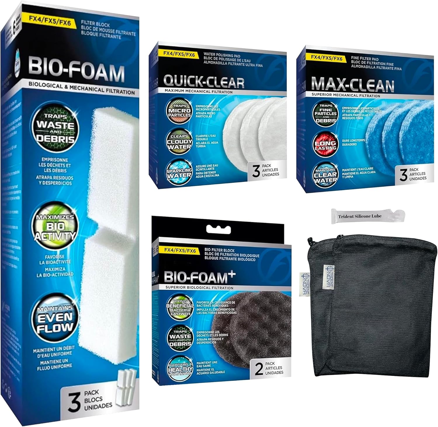 FX4/FX5/FX6 Filter Media Canister Filter Maintenance and Replacement Filter Media Kit, Including Media Bags (FX Foam Filter Pads, Quick Clear/Water Polishing Pads, BioFoam+)