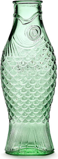 Serax Glass Water Pitcher | Fish & Fish glassware by Paola Navone | Wine Carafe Decanter 28.74 fl oz | Clear Green Bottle Container for hot & cold Drinks | Fridge Beverage Dispenser, Suitable as Vase