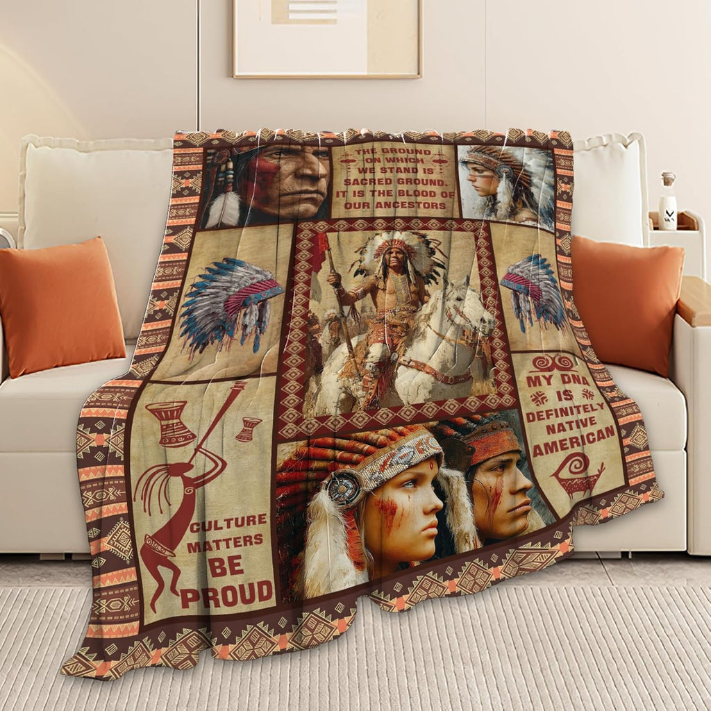 Native American Throw Blanket Indian Southwest Native American Cacique Stuff Gifts for Adults Women Men Soft Cozy Warm Plush Fluffy Fuzzy Fleece Blanket Decor 40''X50''