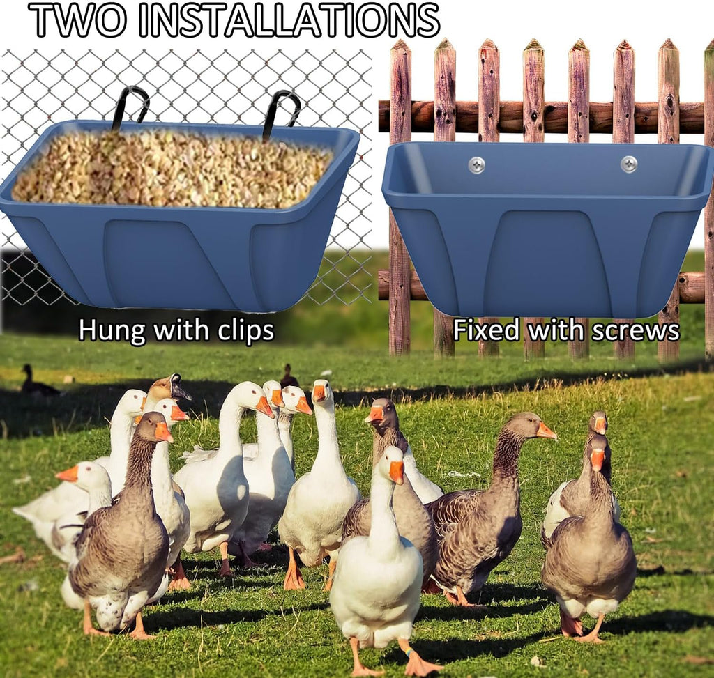 Fence Hanging Chicken Feeder for Duck, Piglets, Goat Feeder Poultry Feeding Container for Livestock Feed Trough Water Bucket(Blue 4)