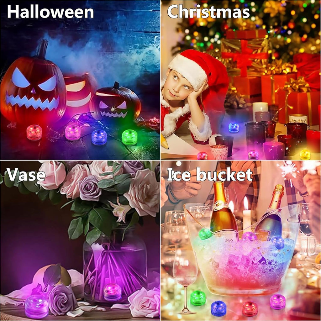 Submersible LED Lights, 12 PCS RGB Waterproof Color Changing Tea Light with Remote Control, Battery Operated Mini Lights for Vase, Pool, Pond, Fish Tank,Parties,Wedding,Halloween,Christmas Decor, Car
