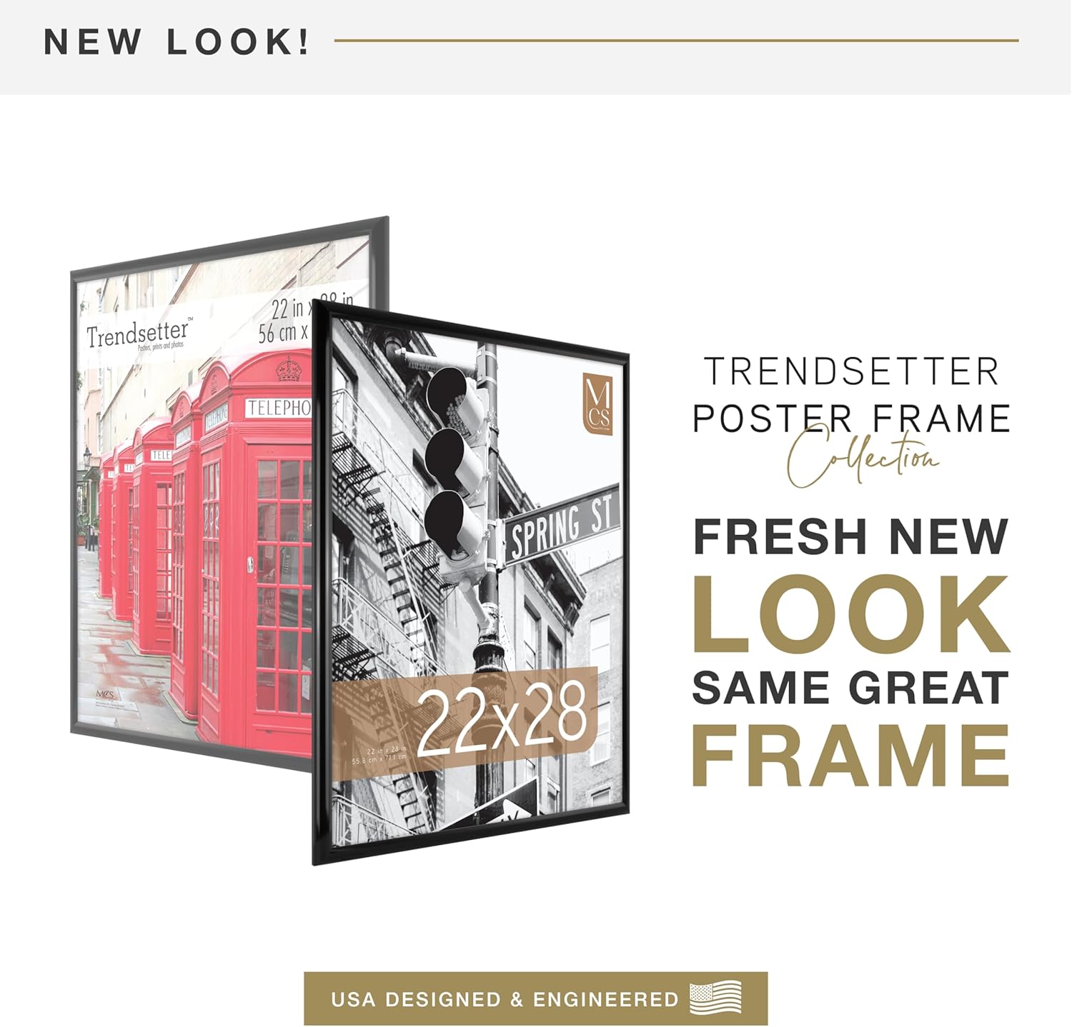 MCS Trendsetter 22x28 Poster Frame Black High-Gloss, Vertical & Horizontal Wall Hanging Large Picture Frame for Photos, Posters & Art Prints (2-Pack)
